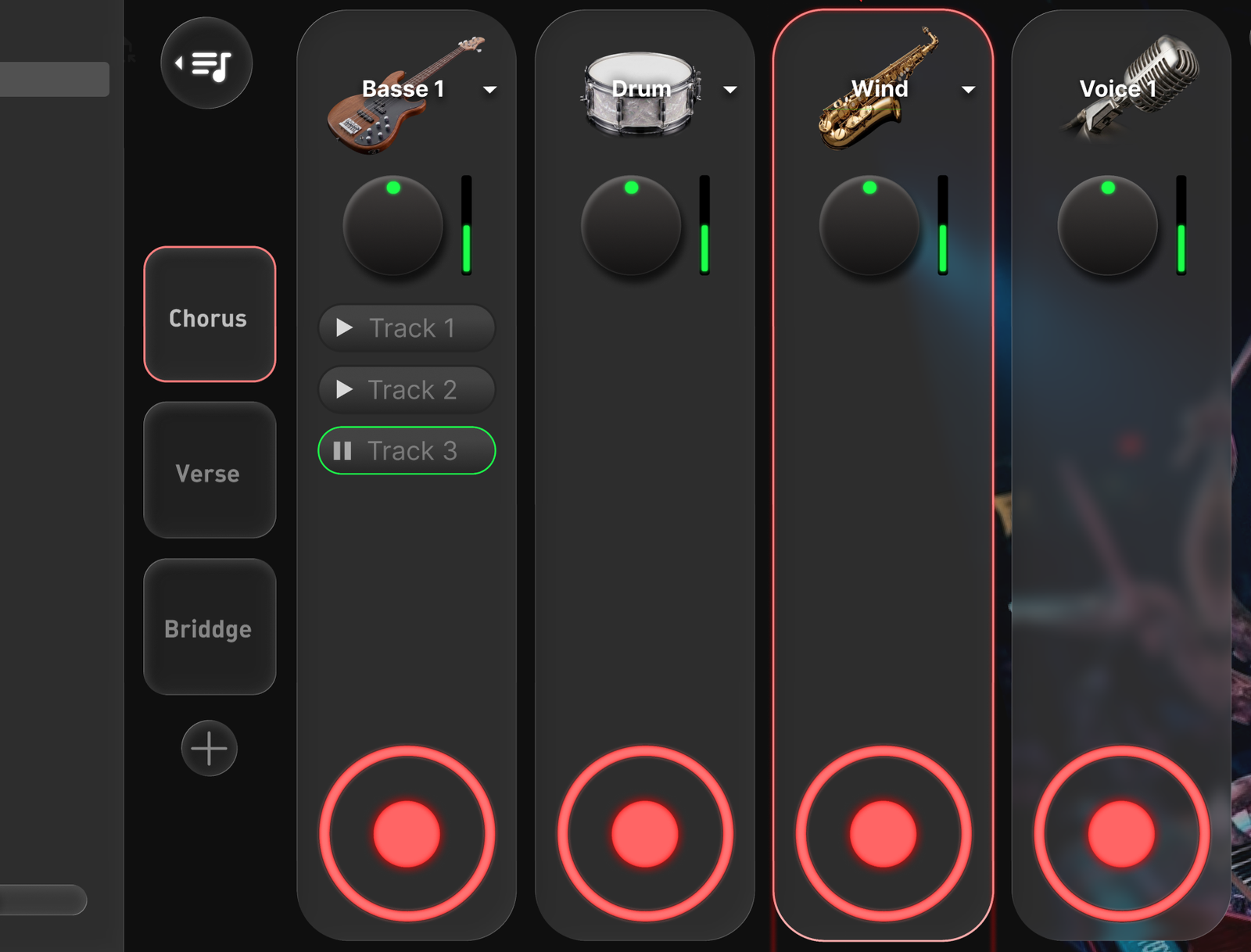 Solid Looper song sections panel